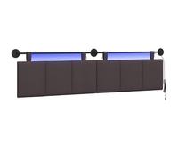 vidaXL Cabecero Colgante con luz LED Marrón Oscuro Tela, Arte de Pared para Dormitorio, cabecera Rectangular Moderna, Panel Acolchado de Rayas, Decor Moderno Que Ahorra Espacio