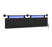 vidaXL Cabecero Colgante con luz LED Negro Tela, Arte de Pared para Dormitorio, cabecera Rectangular Moderna, Panel Acolchado de Rayas, Decor Moderno Que Ahorra Espacio