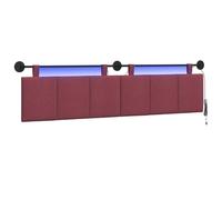 vidaXL Cabecero Colgante con luz LED Rojo Vino Tela, Arte de Pared para Dormitorio, cabecera Rectangular Moderna, Panel Acolchado de Rayas, Decor Moderno Que Ahorra Espacio