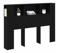 vidaXL Cabecero de Roble Negro de 140 x 19 x 104.5 cm de Madera Sólida, con 3 Compartimentos Abiertos y 2 Armarios Cerrados. Muebles de Dormitorio, Almacenamiento Moderno para la Cama, Diseño Minima