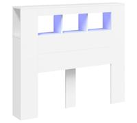 vidaXL Cabecero con LED, Cabecera con Almacenaje, Cabezal de Cama, Cabecero para Dormitorio, Madera de Ingeniería Blanco 120x18,5x103,5 cm