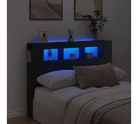 vidaXL Cabecero con LED, Cabecera con Almacenaje, Cabezal de Cama, Cabecero para Dormitorio, Madera de Ingeniería Negro 140x18,5x103,5 cm