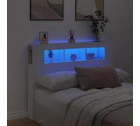 vidaXL Cabecero con LED, Cabecera con Almacenaje, Cabezal de Cama, Cabecero para Dormitorio, Madera de Ingeniería Blanco 140x18,5x103,5 cm