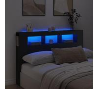 vidaXL Cabecero con LED, Cabecera con Almacenaje, Cabezal de Cama, Cabecero para Dormitorio, Madera de Ingeniería Negro 160x18,5x103,5 cm