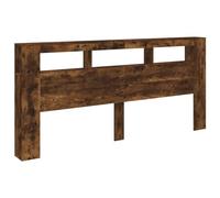vidaXL Cabecero con LED, Cabezal de Almacenaje, Cabecero para Cama, Cabecero Estantes Dormitorio, Madera de Ingeniería Roble Ahumado 220x18,5x103,5 cm