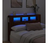 vidaXL Cabecero con LED, Cabezal de Almacenaje, Cabecero para Cama, Cabecero Estantes Dormitorio, Madera de Ingeniería Marrón Roble 180x18,5x103,5 cm