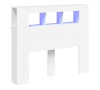 vidaXL Cabecero con LED, Cabecera con Almacenaje, Cabezal de Cama, Cabecero para Dormitorio, Madera de Ingeniería Blanco 120x18,5x103,5 cm