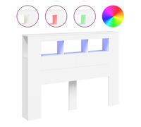 vidaXL Cabecero con LED, Cabecera con Almacenaje, Cabezal de Cama, Cabecero para Dormitorio, Madera de Ingeniería Blanco 140x18,5x103,5 cm