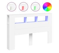 vidaXL Cabecero con LED, Cabecera con Almacenaje, Cabezal de Cama, Cabecero para Dormitorio, Madera de Ingeniería Blanco 160x18,5x103,5 cm