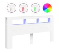 vidaXL Cabecero con LED, Cabecera con Almacenaje, Cabezal de Cama, Cabecero para Dormitorio, Madera de Ingeniería Blanco 200x18,5x103,5 cm