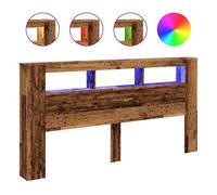 vidaXL Cabecero con LED Madera ingeniería Envejecida 200x18,5x103,5 cm, cabecero, Cabezal de Cama, cabecero con estantes, cabecero de Cama
