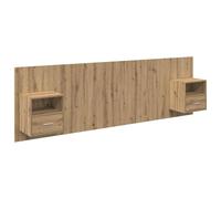 vidaXL Cabecero con Mueble 3 pcs Roble Artesanal Madera de ingeniería, Decoración Moderna para el Dormitorio, cabecero Rectangular suspendido, Muebles Que ahorran Espacio, iluminación LED de Acento,