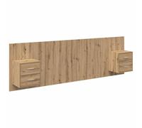 vidaXL Cabecero con Mueble 3 pcs Roble Artesanal Madera de ingeniería, Decoración Moderna para el Dormitorio, cabecero Rectangular suspendido, Muebles Que ahorran Espacio, iluminación LED de Acento,