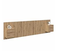 vidaXL Cabecero con Mueble 3 pcs Roble Artesanal Madera de ingeniería, Dormitorio, Rectangular, Tradicional, Almacenamiento Amplio, Incrustaciones Decorativas, cómodamente Acogedor, Ideal para Noches