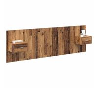 vidaXL Cabecero con Mueble con cajón 3 pcs Madera Envejecida, Decoración Moderna para el Dormitorio, cabecero Rectangular suspendido, Muebles Que ahorran Espacio, iluminación LED de Acento, solucione
