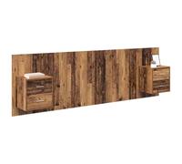 vidaXL Cabecero con Mueble con cajón 3 pcs Madera Envejecida, Decoración Moderna para el Dormitorio, cabecero Rectangular suspendido, Muebles Que ahorran Espacio, iluminación LED de Acento, solucione