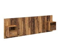 vidaXL Cabecero con Mueble con cajón 3 pcs Madera Envejecida, Decoración Moderna para el Dormitorio, cabecero Rectangular suspendido, Muebles Que ahorran Espacio, iluminación LED de Acento, solucione