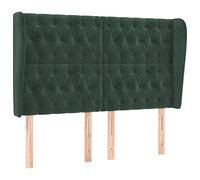 vidaXL Cabecero con Orejas Cama Tapizado Antimancha Acolchado Protector Cubierto Elástico Dormitorio de Terciopelo Verde Oscuro 147x23x118/128 cm