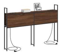 vidaXL Cabezal de Almacenamiento marrón Roble de 150 cm. Madera ingeniosa con Estructura metálica. Tiene estación de Carga integrada, con 2 Salidas de CA y 1 USB-C. Ideal para Uso Interior. Mobiliar