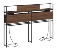 vidaXL Cabecero de Almacenamiento marrón Roble de 150 cm. Hecho de Madera Engineered y Acero, con estantes Integrados, estación de Carga USB, pies Antideslizantes, y un diseño Moderno y Minimalista.