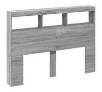 vidaXL Cabecero de Cama con Luz LED, Armario Decorativo con Almacenamiento, Cabecera para Pared, Mueble para Dormitorio Hogar, Gris Sonoma