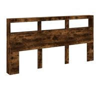 vidaXL Cabecero de Cama con Luz LED, Armario Decorativo con Almacenamiento, Cabecera para Pared, Mueble para Dormitorio Hogar, Roble Ahumado