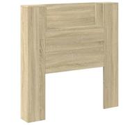 vidaXL Cabecero de Cama con Luz LED, Armario Decorativo con Almacenamiento, Cabecera para Pared, Mueble para Dormitorio Hogar, Roble Sonoma
