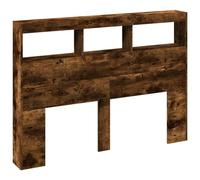 vidaXL Cabecero de Cama con Luz LED, Armario Decorativo con Almacenamiento, Cabecera para Pared, Mueble para Dormitorio Hogar, Roble Ahumado