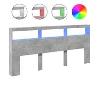 vidaXL Cabecero de Cama con Luz LED, Armario Decorativo con Almacenamiento, Cabecera para Pared, Mueble para Dormitorio Hogar, Gris Hormigón