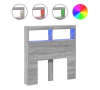 vidaXL Cabecero de Cama con Luz LED, Armario Decorativo con Almacenamiento, Cabecera para Pared, Mueble para Dormitorio Hogar, Gris Sonoma