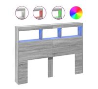 vidaXL Cabecero de Cama con Luz LED, Armario Decorativo con Almacenamiento, Cabecera para Pared, Mueble para Dormitorio Hogar, Gris Sonoma