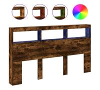 vidaXL Cabecero de Cama con Luz LED, Armario Decorativo con Almacenamiento, Cabecera para Pared, Mueble para Dormitorio Hogar, Roble Ahumado