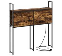 vidaXL Cabecero de Estante en Roble Ahumado de Madera de Ingeniería de 75 cm con Estación de Carga y Pies Antideslizantes para Interior, Estilo Moderno, Marco de Metal Negro, Requiere 2 Personas para