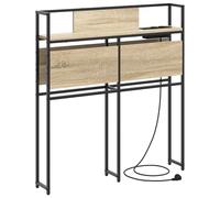 vidaXL Cabecero de estantería en Color marrón Roble, 90 cm de Madera ingenierizada, con Estructura de Acero. Trae estanterías integradas y Salidas Dobles de Corriente con Puertos USB. Ideal para Ten