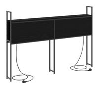 vidaXL Cabecero de estantería Negro Roble 150 cm de Madera Compuesta con Patas de Acero, Espacio de Almacenamiento, estación de Carga, Puertos USB A y C, diseño Moderno para tu Dormitorio, fácil de