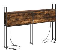 vidaXL Cabecero de Libro de Roble Ahumado de con Espacio de Almacenamiento de 150 cm. Tiene un Marco de Madera Resistente y Acero, y Viene con una estación de Carga Que Tiene Puertos Integrados. Es u