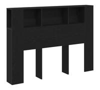 vidaXL Cabecero de Roble Negro de 140 x 19 x 104.5 cm de Madera Sólida, con 3 Compartimentos Abiertos y 2 Armarios Cerrados. Muebles de Dormitorio, Almacenamiento Moderno para la Cama, Diseño Minima
