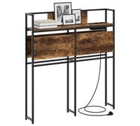 vidaXL Cabecero Estante en Roble Ahumado de 90cm, Madera y Acero, Diseño Moderno, Carga Integrada con 2 Puertos USB, Amplio Almacenamiento, Pies Antideslizantes, Solución para Cama, Estantes