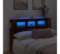 vidaXL Cabecero LED, Cabecera con Almacenaje, Cabezal de Cama, Cabecero para Dormitorio, Madera de Ingeniería Roble Ahumado 160x18,5x103,5 cm