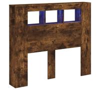 vidaXL Cabecero LED, Cabecera con Almacenaje, Cabezal de Cama, Cabecero para Dormitorio, Madera de Ingeniería Roble Ahumado 120x18,5x103,5 cm