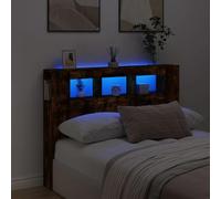 vidaXL Cabecero LED, Cabecera con Almacenaje, Cabezal de Cama, Cabecero para Dormitorio, Madera de Ingeniería Roble Ahumado 140x18,5x103,5 cm