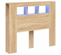 vidaXL Cabecero LED, Cabecera con Almacenaje, Cabezal de Cama, Cabecero para Dormitorio, Madera de Ingeniería Roble Sonoma 120x18,5x103,5 cm