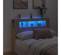 vidaXL Cabecero LED, Cabecera con Almacenaje, Cabezal de Cama, Cabecero para Dormitorio, Madera de Ingeniería Roble Sonoma 140x18,5x103,5 cm