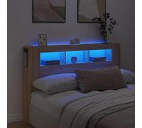vidaXL Cabecero LED, Cabecera con Almacenaje, Cabezal de Cama, Cabecero para Dormitorio, Madera de Ingeniería Roble Sonoma 160x18,5x103,5 cm