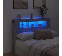 vidaXL Cabecero LED, Cabecera con Almacenaje, Cabezal de Cama, Cabecero para Dormitorio, Madera de Ingeniería Gris Hormigón 140x18,5x103,5 cm