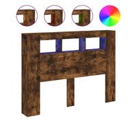 vidaXL Cabecero LED, Cabecera con Almacenaje, Cabezal de Cama, Cabecero para Dormitorio, Madera de Ingeniería Roble Ahumado 140x18,5x103,5 cm