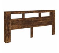 vidaXL Cabecero con LED, Cabezal de Almacenaje, Cabecero para Cama, Cabecero Estantes Dormitorio, Madera de Ingeniería Roble Ahumado 220x18,5x103,5 cm