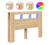 vidaXL Cabecero LED, Cabecera con Almacenaje, Cabezal de Cama, Cabecero para Dormitorio, Madera de Ingeniería Roble Sonoma 140x18,5x103,5 cm