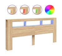 vidaXL Cabecero para cama con LED y estantes, madera de ingeniería Roble Sonoma 220x18,5x103,5 cm