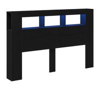 vidaXL Cabecero Moderno LED en Roble Negro con USB y Luces Multicolores para Muebles de Dormitorio Adulto 160 cm de Largo 45 cm de Altura Almacenamiento Elegante Madera de Calidad Decoración para el H
